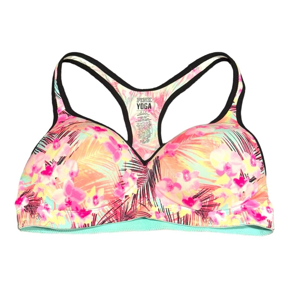 PINK Victoria's Secret Floral Racerback Sports Bra - Pink, Mint, Black